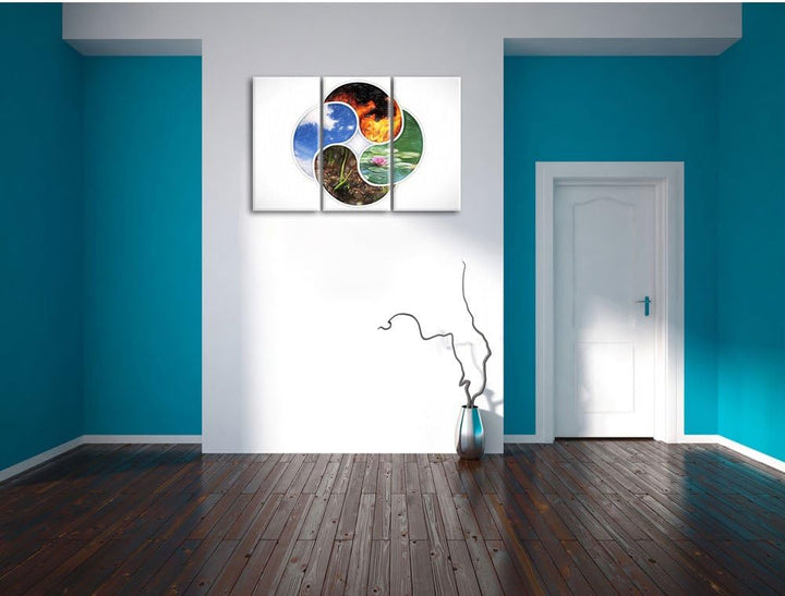 Pixxprint Vier Elemente / 3-Teilig/Gesamtmass 120cm Leinwandbild bespannt auf Holzrahmen/Wandbild Ku