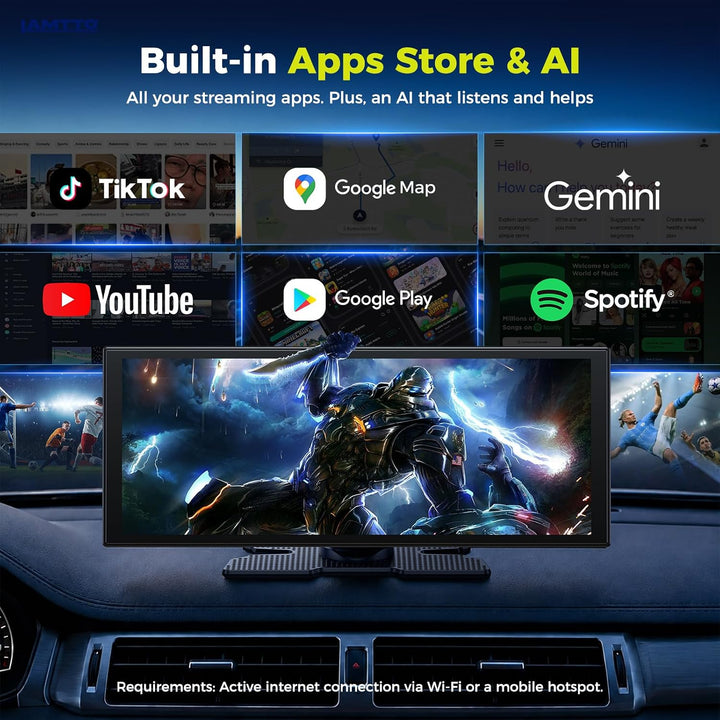 LAMTTO AI CarPlay Display 11 Zoll mit Android 15, Google Play &amp; Gemini AI