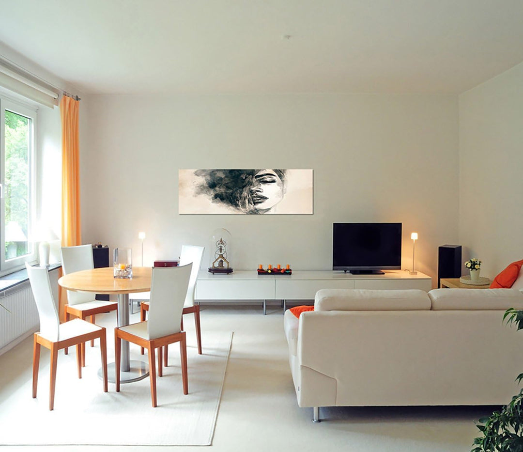 Paul Sinus Art Panoramabild auf Leinwand und Keilrahmen 150x50cm Handmalerei Gemälde Frau Gesicht Po