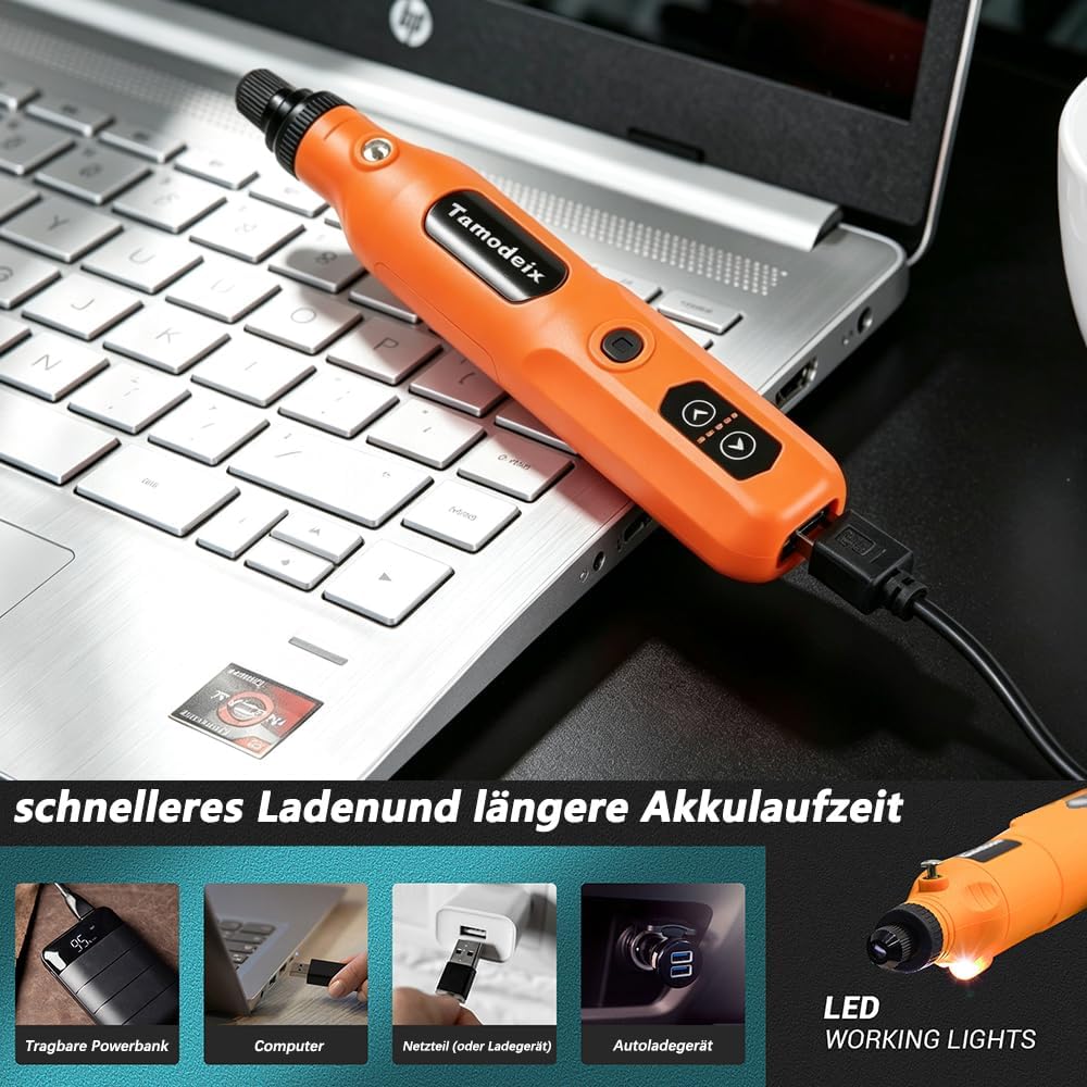 Mini Akku Rotationswerkzeug mit LED, 5 Geschwindigkeiten (5000-18000 U/min), 3,7V Multifunktionswerk
