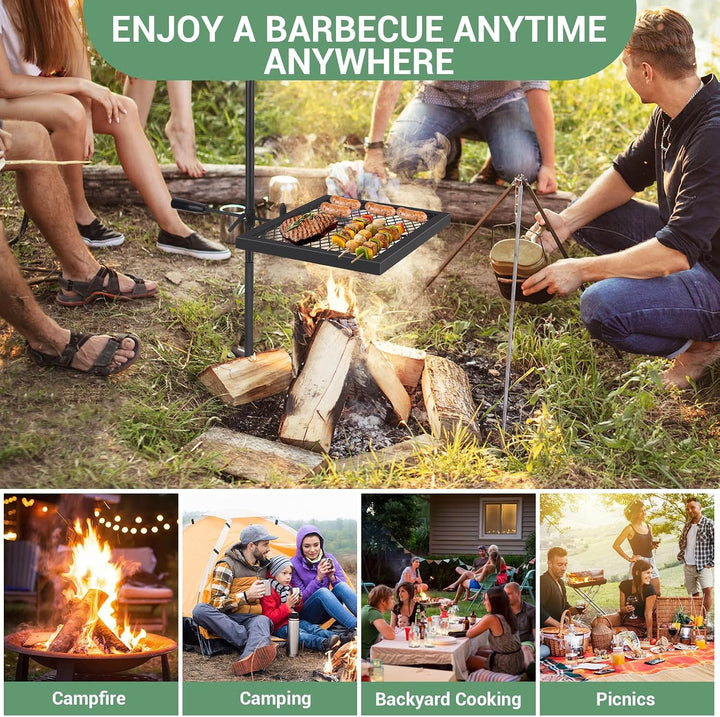 Drehbarer Lagerfeuergrill, 40 x 40 cm Edelstahlrost, Grill Für Offenes Feuer Mit Tragetasche Für Cam