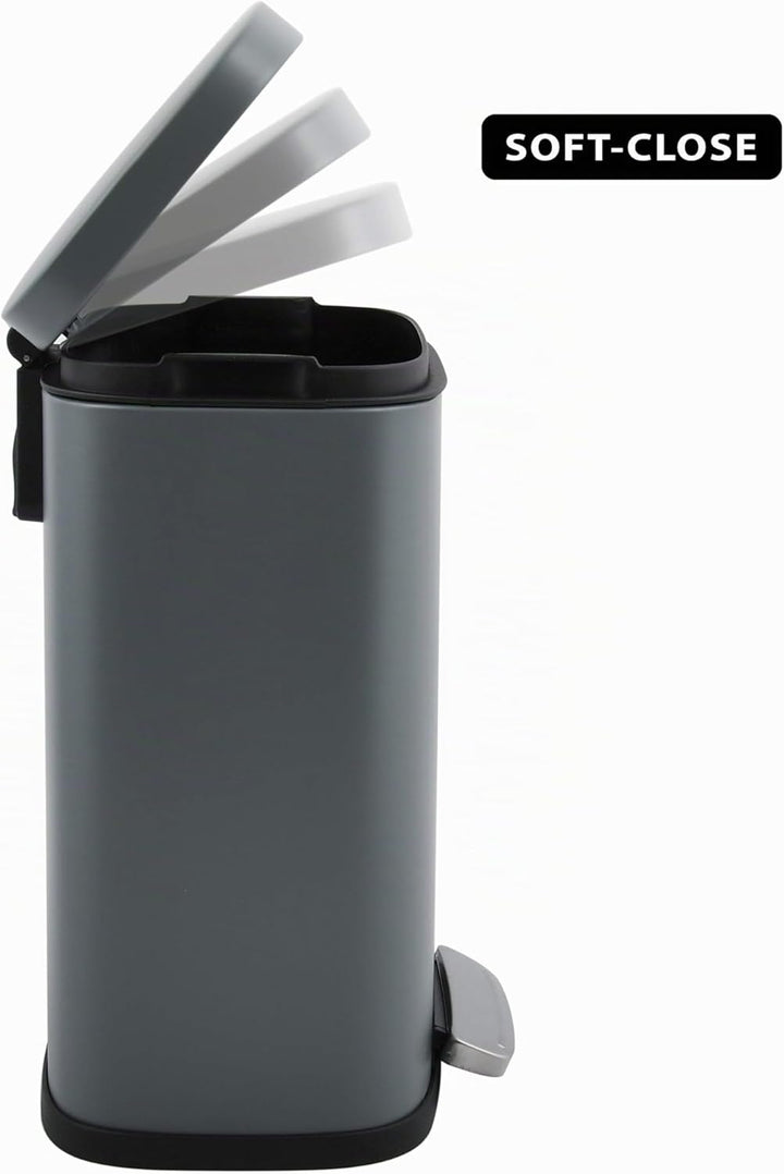 Spirella Kollektion Akira, Abfalleimer mit Pedal 21,5 x 17,5 x 30 cm (5 Liter), Stahl, Weiss, 24X17.