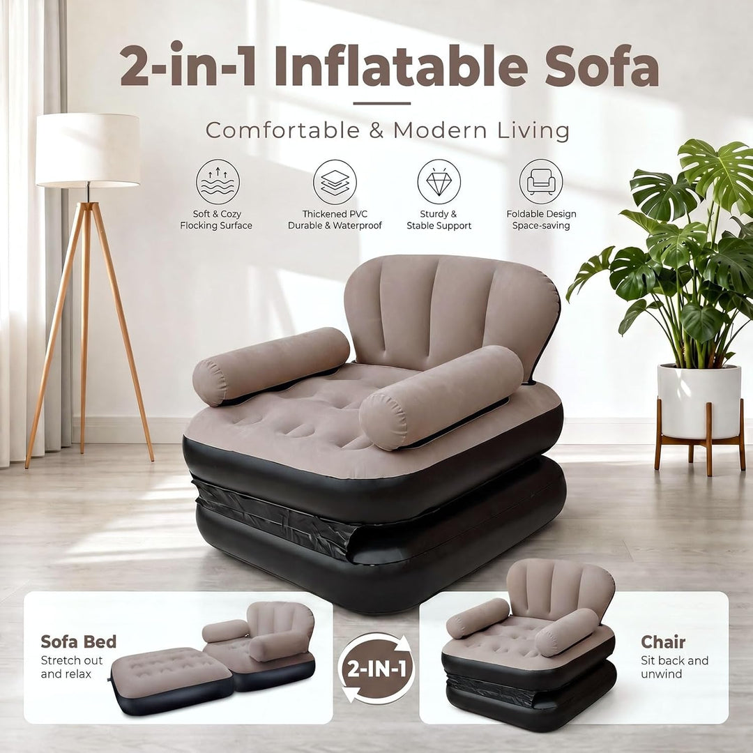 Aufblasbares Sofa Luftsofa mit Kopfteil Beflockt Aufblasbarer Sessel (Kaffeebraun), Kaffeebraun