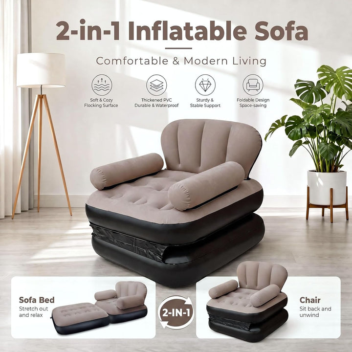 Aufblasbares Sofa Luftsofa mit Kopfteil Beflockt Aufblasbarer Sessel (Kaffeebraun), Kaffeebraun