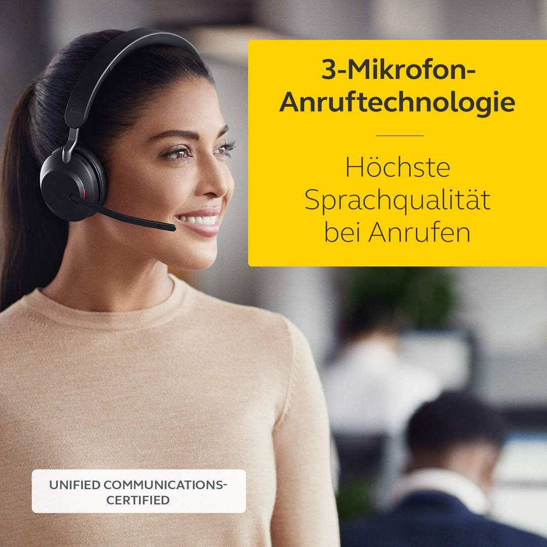 Jabra Evolve2 65 Wireless PC Headset with Charging Stand – Noise Cancelling UC Certified Mono Headph