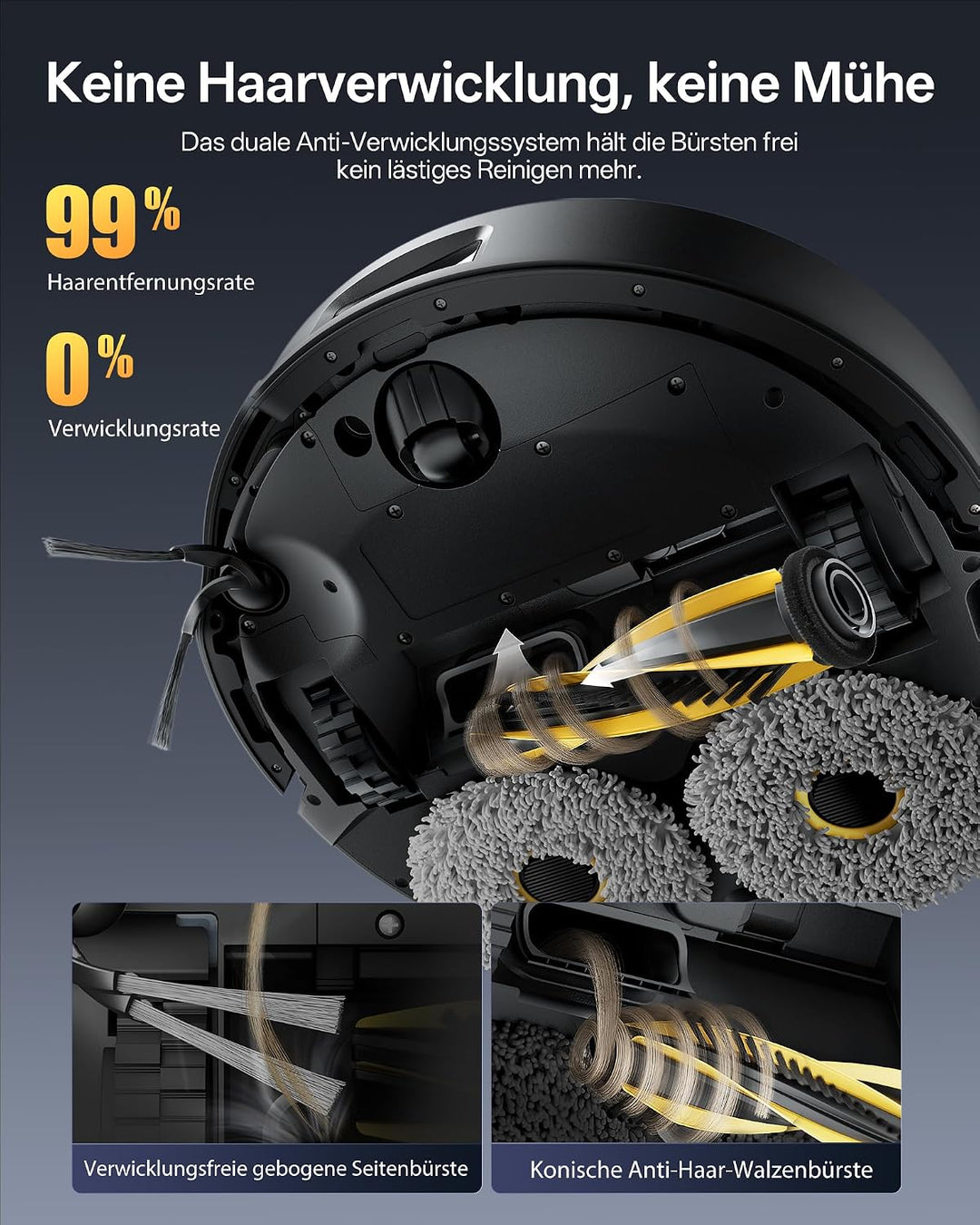 Staubsauger Roboter mit Wischfunktion 20000Pa mit Absaugstation Schwarz, Schwarz