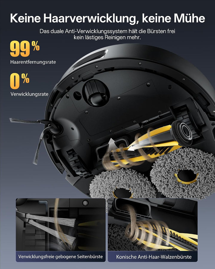 Staubsauger Roboter mit Wischfunktion 20000Pa mit Absaugstation Schwarz, Schwarz