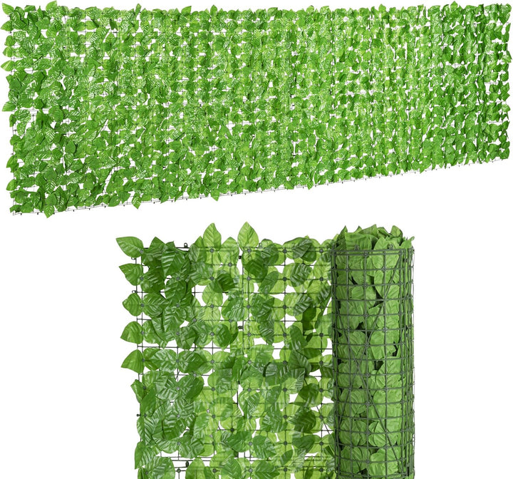 Balkon Sichtschutz künstliche Birkenblätter Hecke, grün, 300 x 100 cm