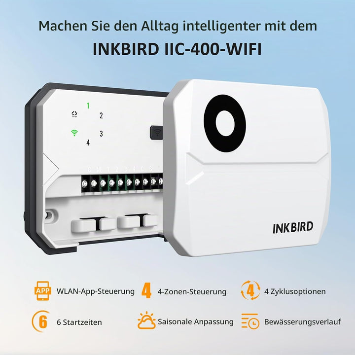 Inkbird IIC-400 Wlan bewässerungscomputer, 4 Zonen, Bewässerungssystem Controller IIC-400-WIFI(4 Zon