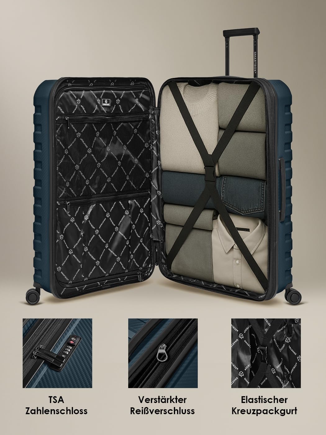 Smartbox Hartschalen Check-in Koffer | Grosser XL Trolley 52 x 33x 76 cm von 111 auf 120 Liter erwei