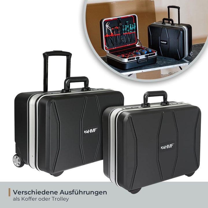 HMF 15602-02 Werkzeugtrolley leer, Werkzeugkoffer aus ABS-Kunststoff mit Rollen | 47 x 40 x 24,5 cm,