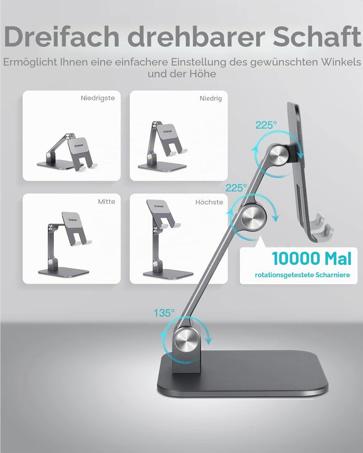elitehood Höhenverstellbarer Aluminium iPad Ständer, Verstellbare Tablet Halterung für Tisch, Klappb