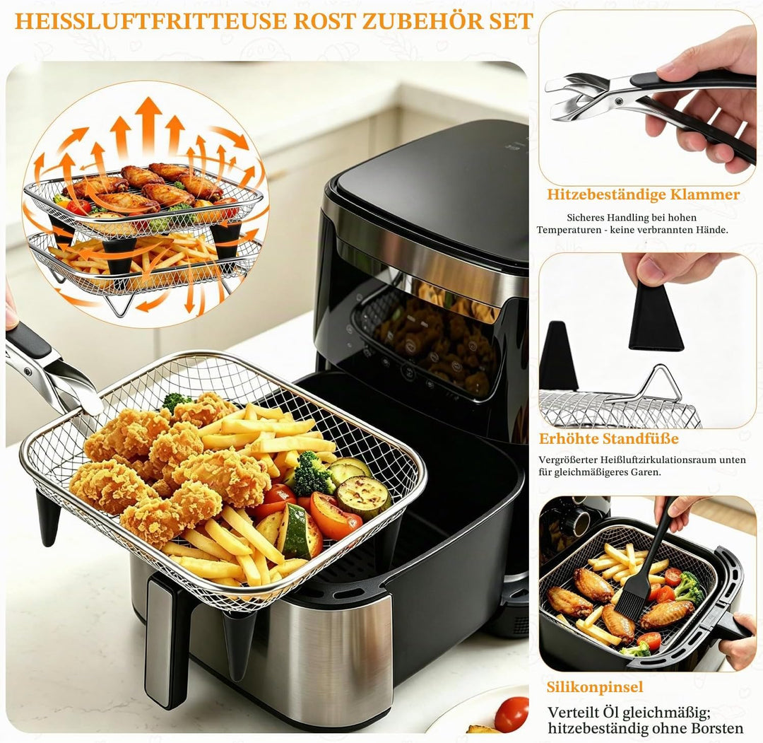 Heissluftfritteuse Zubehör: Airfryer Gitter Eckig Edelstahl