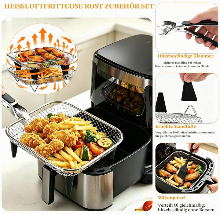 Heissluftfritteuse Zubehör: Airfryer Gitter Eckig Edelstahl