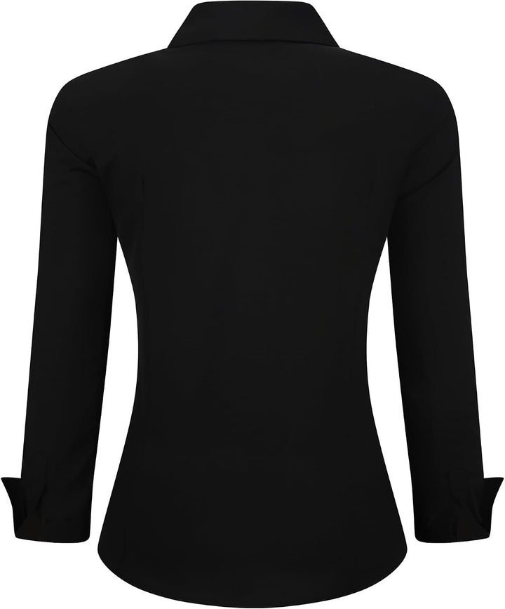 Alex Vando Damen-Hemden Normale Passform Langärmelig Stretch-Arbeitshemd S Hidden Placket-black, S H