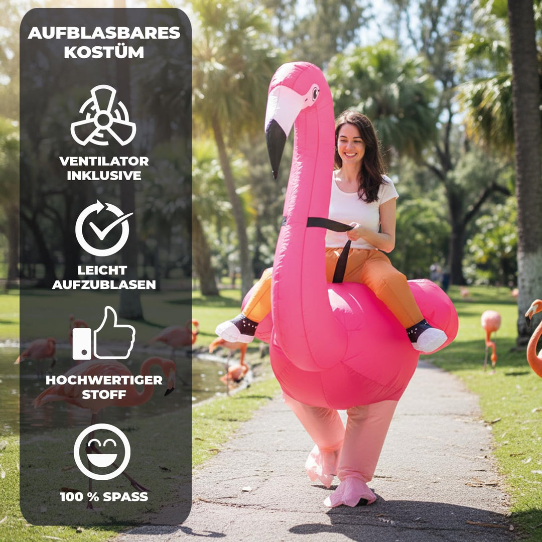 AirSuit® Aufblasbares Kostüm Rosa Flamingo | Ungewöhnliches Kostüm in Erwachsene | Grösse 160 bis 19