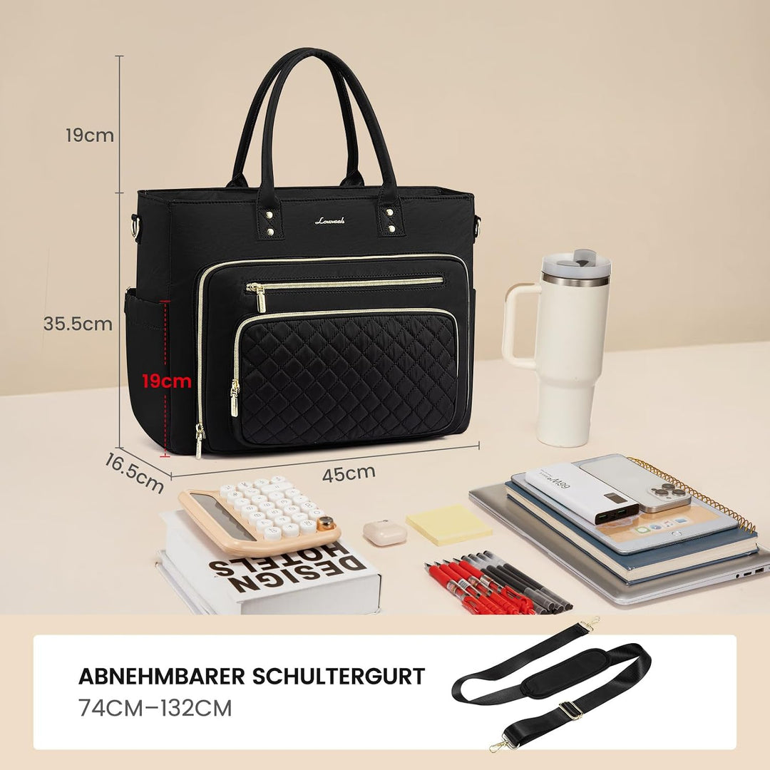 LOVEVOOK Lehrertasche Damen Gross, 15.6 Zoll Laptoptasche Arbeitstasche Schwarz 15,6 Zoll, Schwarz 1