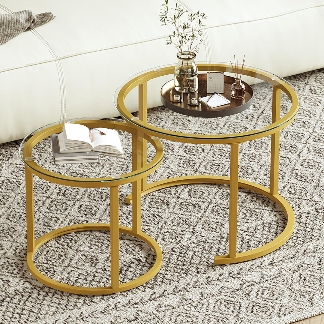 Hawthyhome Runde Beistelltisch 2er Set, Moderner Wohnzimmertisch, Couchtische Set Satztische für Woh