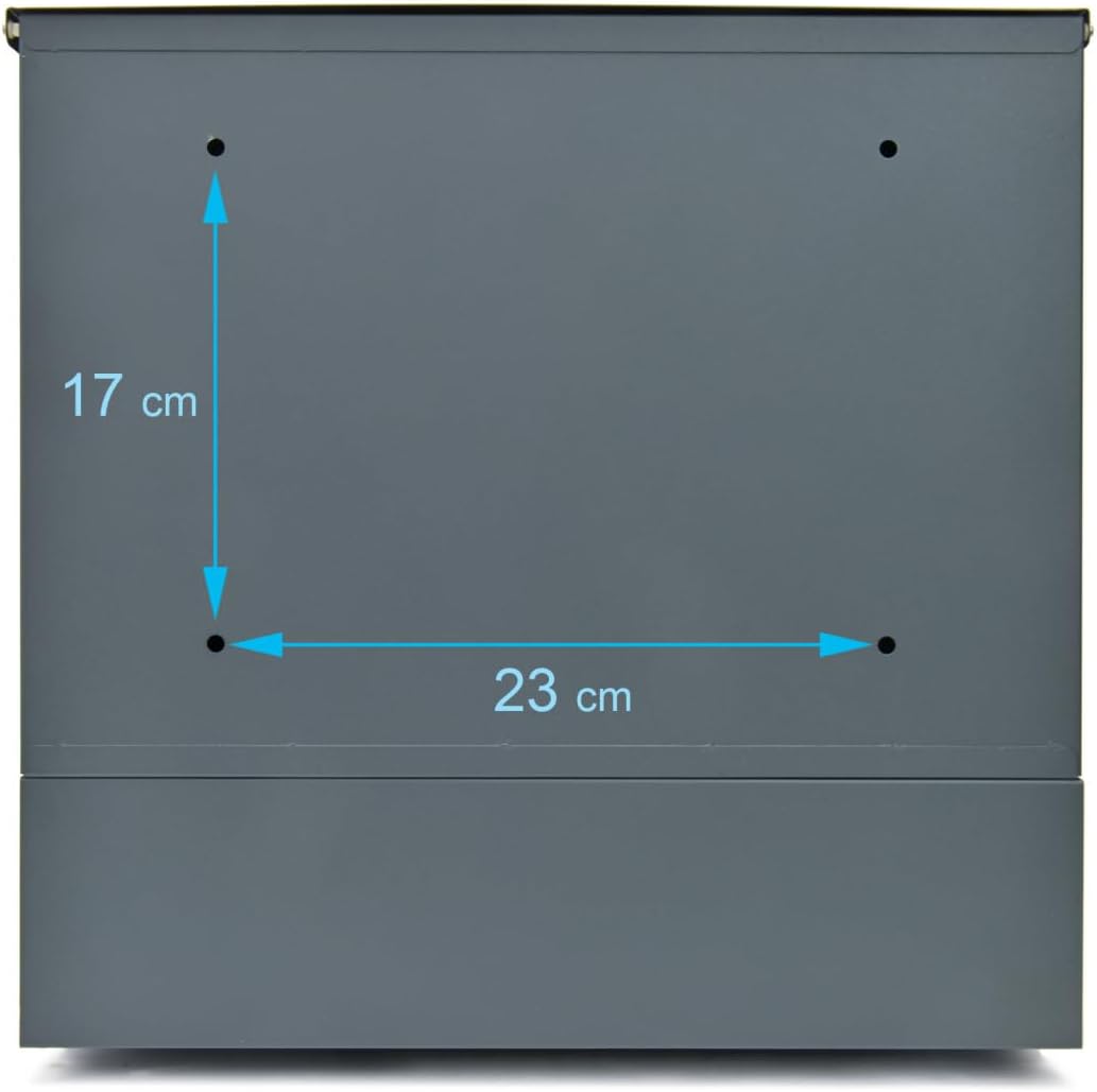 Verda Briefkasten mit Zeitungsfach, Anthrazit, 37 x 37 x 11cm, 2X Schlüssel, Postkasten Designer Wan