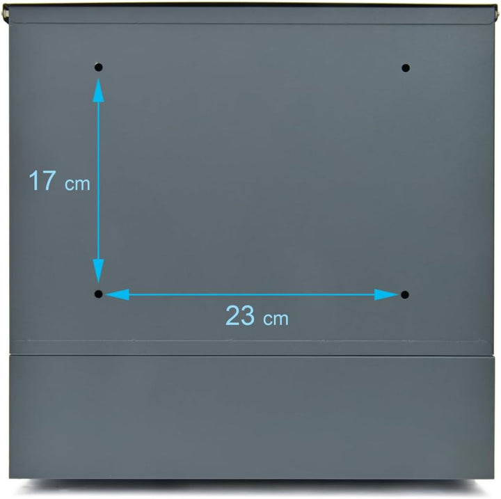 Verda Briefkasten mit Zeitungsfach, Anthrazit, 37 x 37 x 11cm, 2X Schlüssel, Postkasten Designer Wan