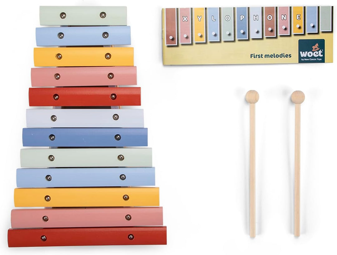 Woet Holz-Xylophon mit 12 Klangstäben und Notenheft