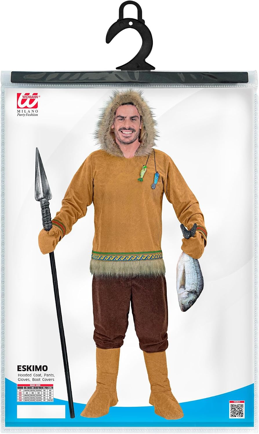 W WIDMANN MILANO Party Fashion - Inuit Kostüm für Herren, Oberteil mit Kapuze, Hose, Handschuhen &amp; S