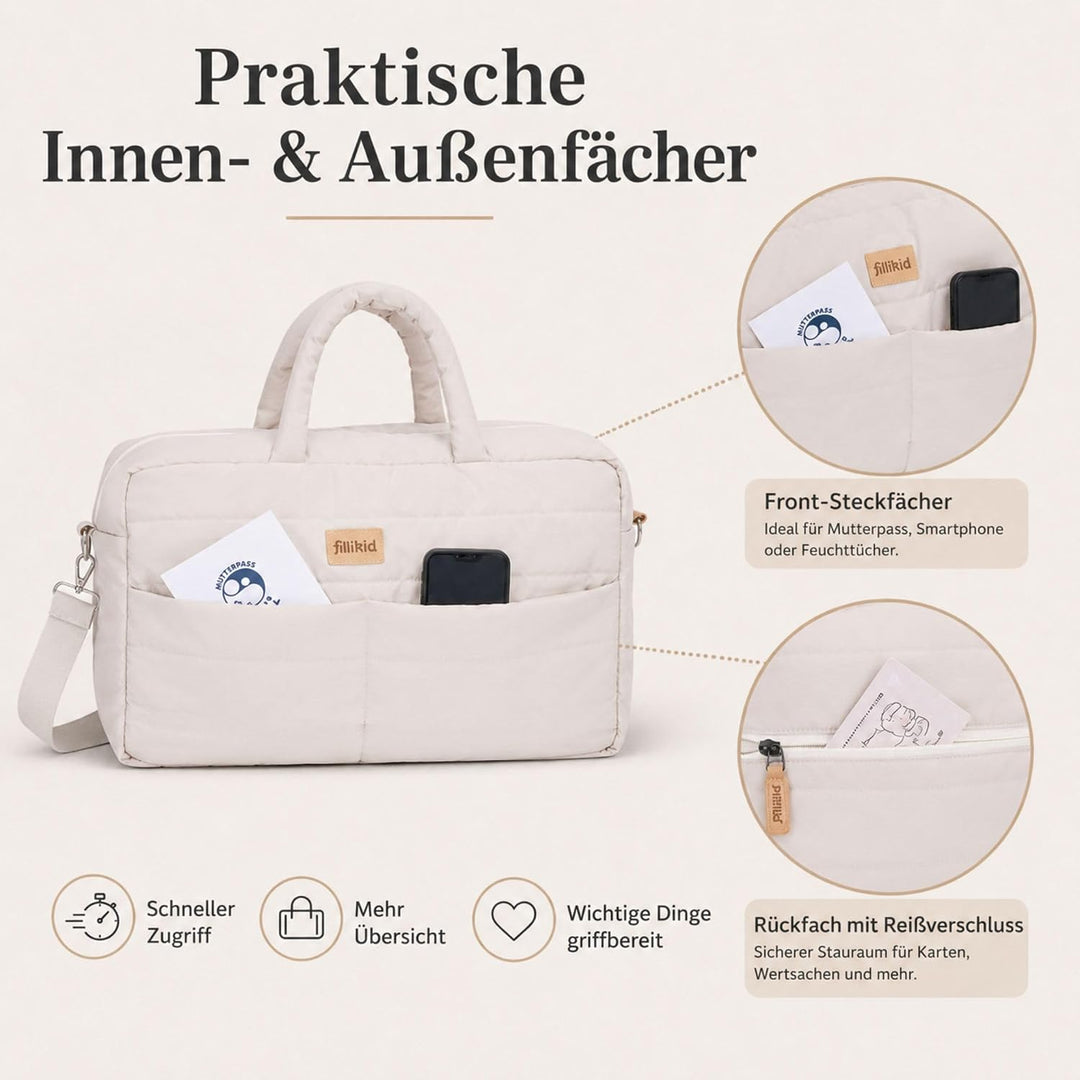 Fillikid Wickeltasche Windeltasche mit Wickelauflage Exklusiv Beige, Beige