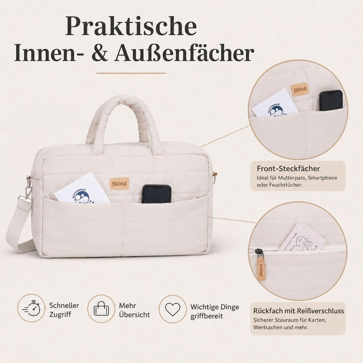Fillikid Wickeltasche Windeltasche mit Wickelauflage Exklusiv Beige, Beige