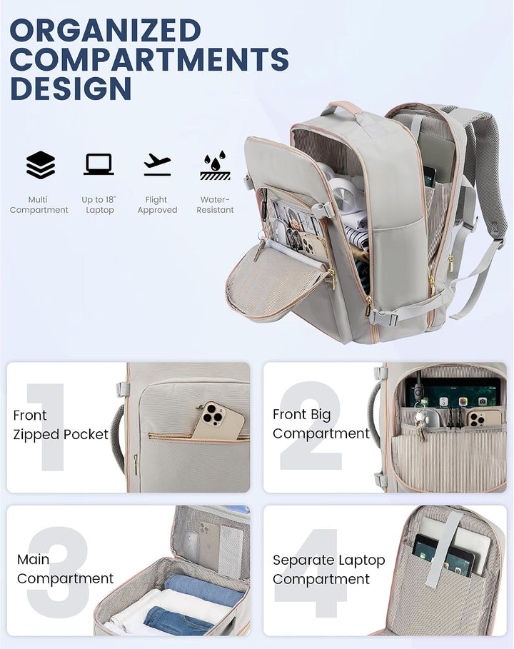 LOVEVOOK Handgepäck Rucksack Flugzeug, 45L Gross Reiserucksack Damen Kofferrucksack, Wasserdicht Rei