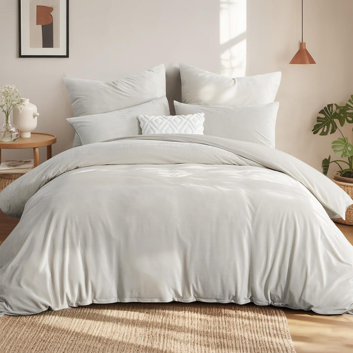 Aisbo Winter Plüsch Bettwäsche 200x200 3teilig Beige - Flanell Flauschige Warme Bettbezug und 2 Kiss
