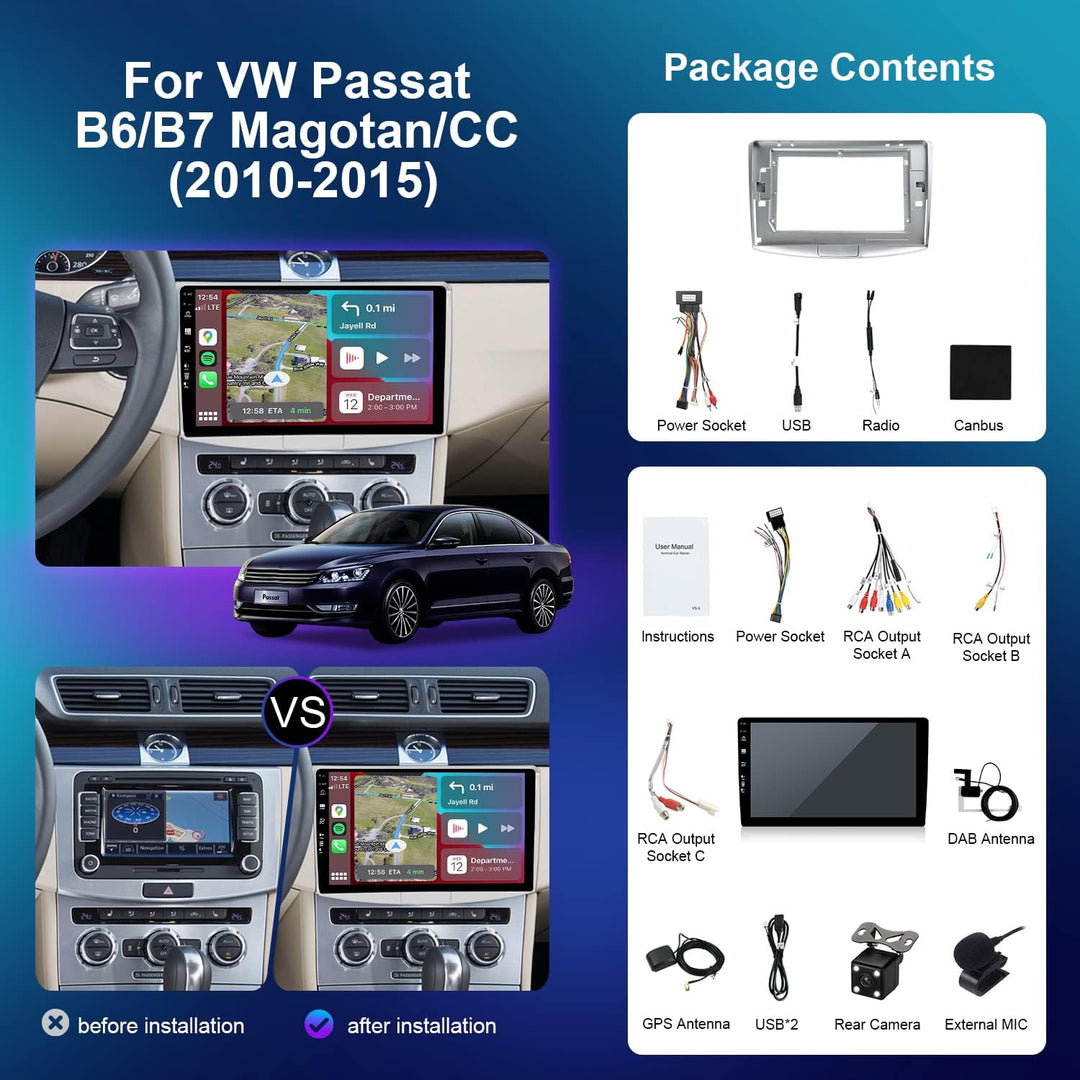 Autoradio - [Eingebaut DAB] -Android 15 für Passat B6 / B7 Magotan/CC (2010-2018) GPS Radio - CarPla