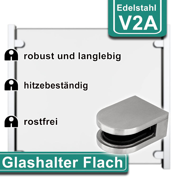 PRIOstahl Glashalter 4 Stück Glasklemmen Klemmhalter Glasplattenhalter 35 x 29 x 18 mm Anschluss: Fl