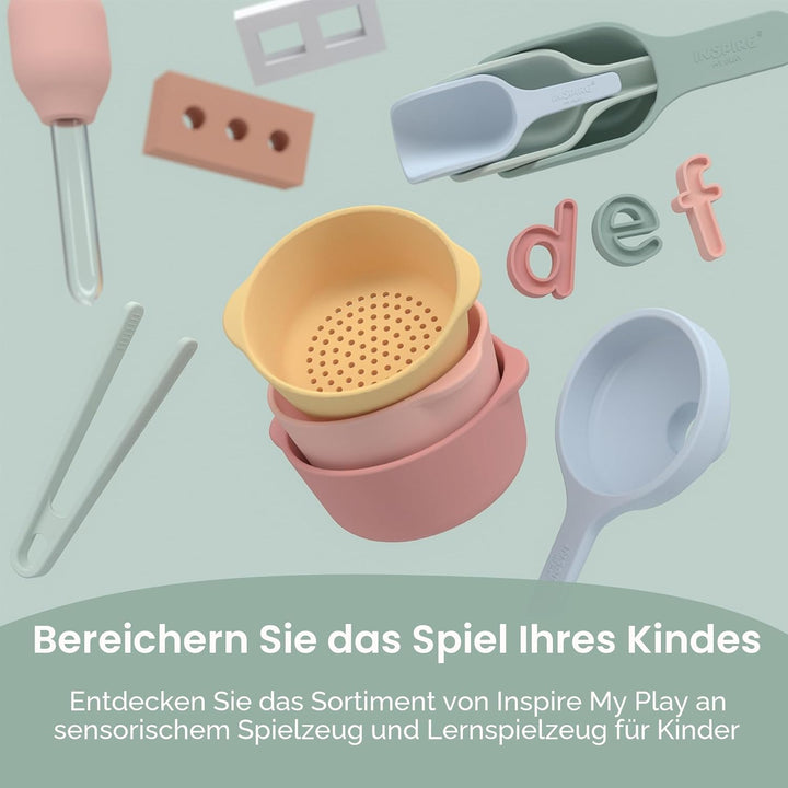 Inspire My Play – 3 x Koralle Stapelbare Silikonschaufeln – Perfektes Zubehör für Sensory Play Tray