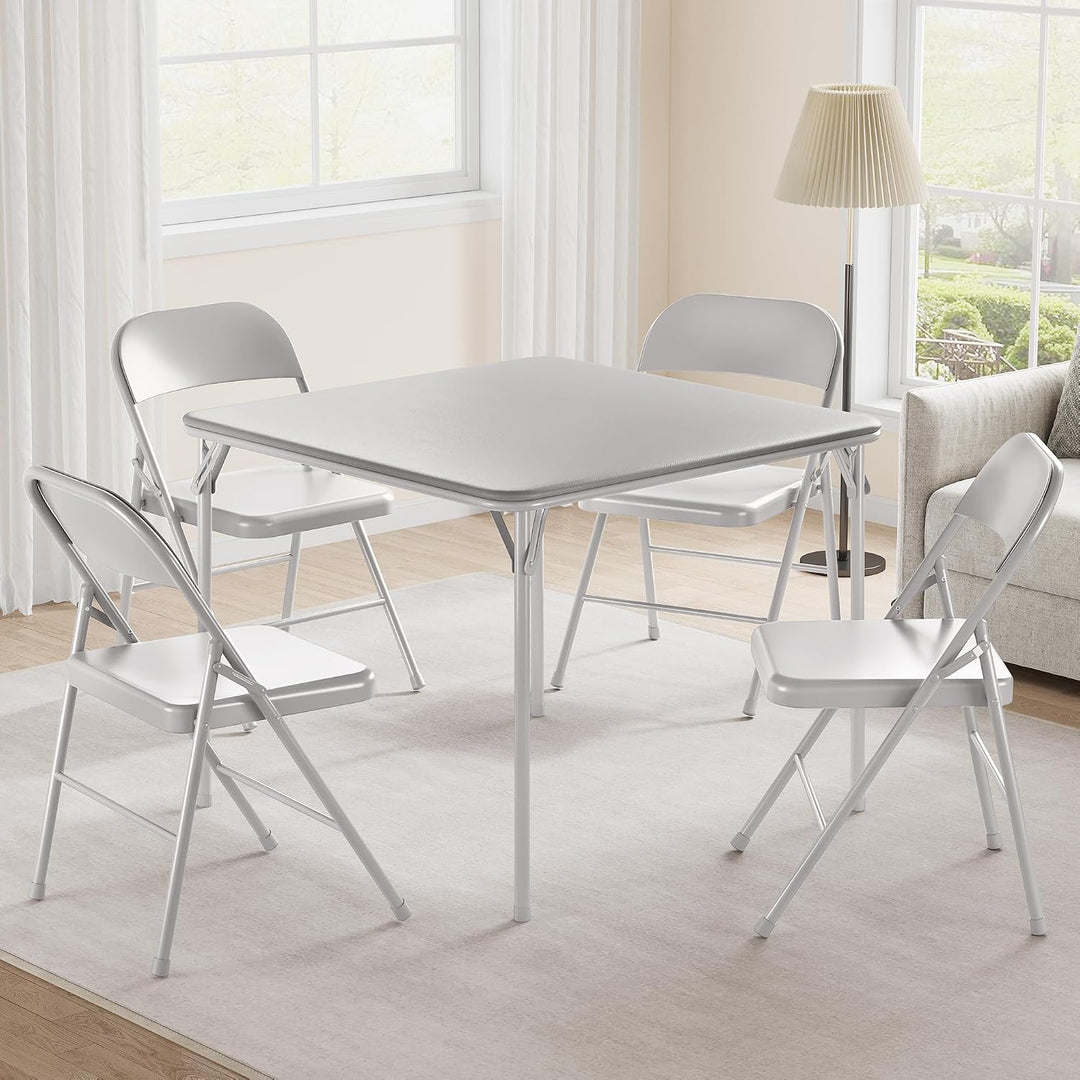 Klapptisch 85,5 cm Quadratisch – PU-Leder Spieltisch, Tragbar Wasserdicht Grau Table Only, Grau Tabl