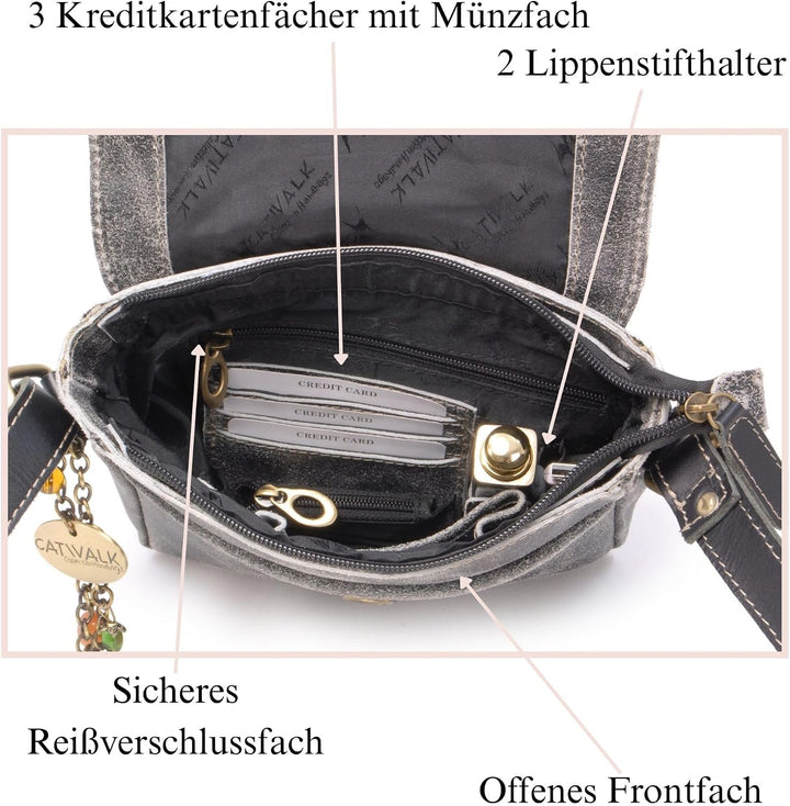 Catwalk Collection Handbags - Vintage Grobem Leder - Klien Umhängetasche Messenger/Schultertasche -