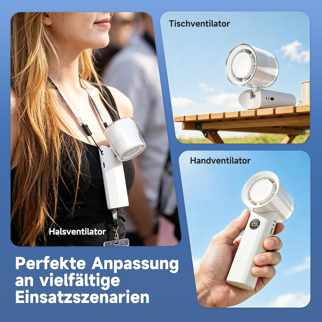 WOWDSGN Handventilator Tragbarer Ventilator Mit 5 Geschwindigkeitsstufen Weiss, Weiss