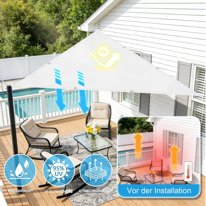 COOL AREA Sonnensegel Wasserdicht Dreieckig 2x2x2m,White 2x2x2m Weiss, 2x2x2m Weiss