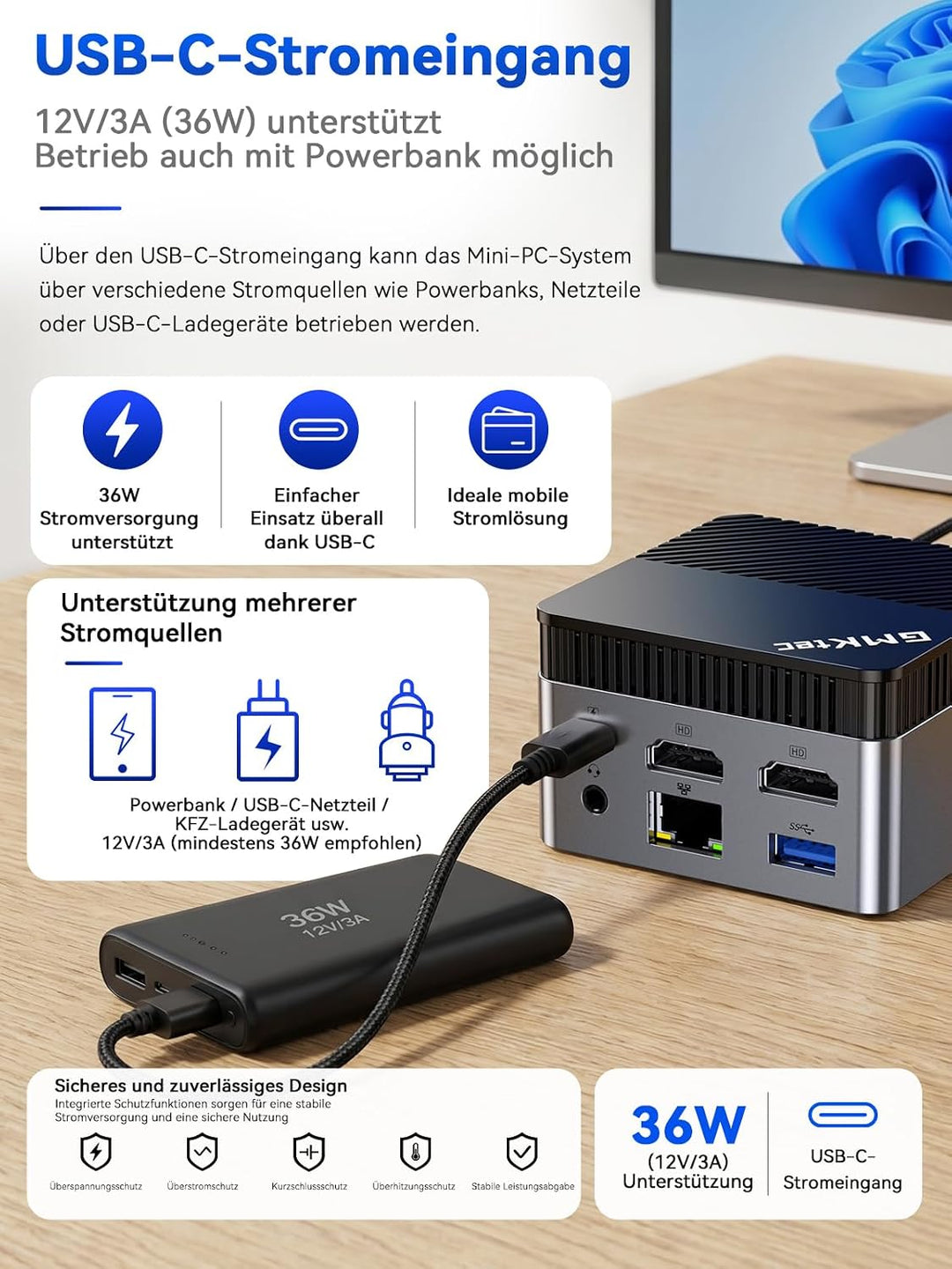 GMKtec G2 Plus Desktop Mini PC N150 12GB DDR5 256GB SSD Dual LAN, Mini Computer 1000Mbps, 4K Triple
