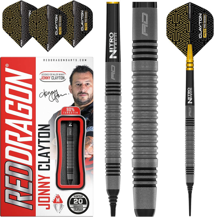 RED DRAGON Jonny Clayton Oxide Auflage Premium Tungsten Darts Set mit Flights und Stielen 18.0 Gramm
