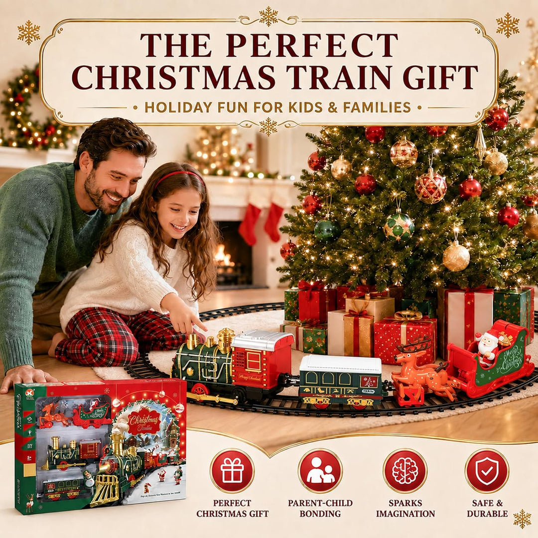 Weihnachtsbaum Zug, Elektrisch Weihnachts Eisenbahn Spielset für Kinder mit Sound und 4pcs decorativ