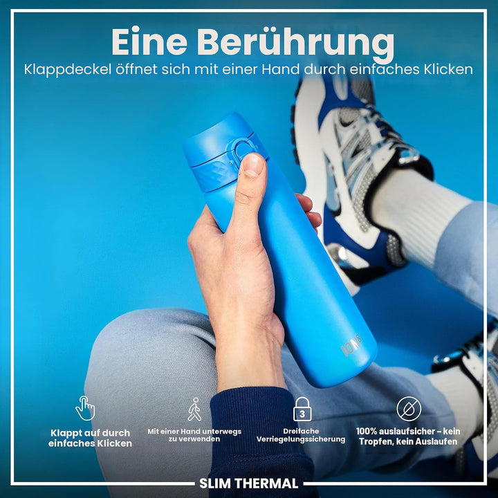 ION8 Vakuumisolierte Edelstahl-Trinkflasche, 500 ml, Auslaufsicher, Einhandöffnung, Sichere Verriege