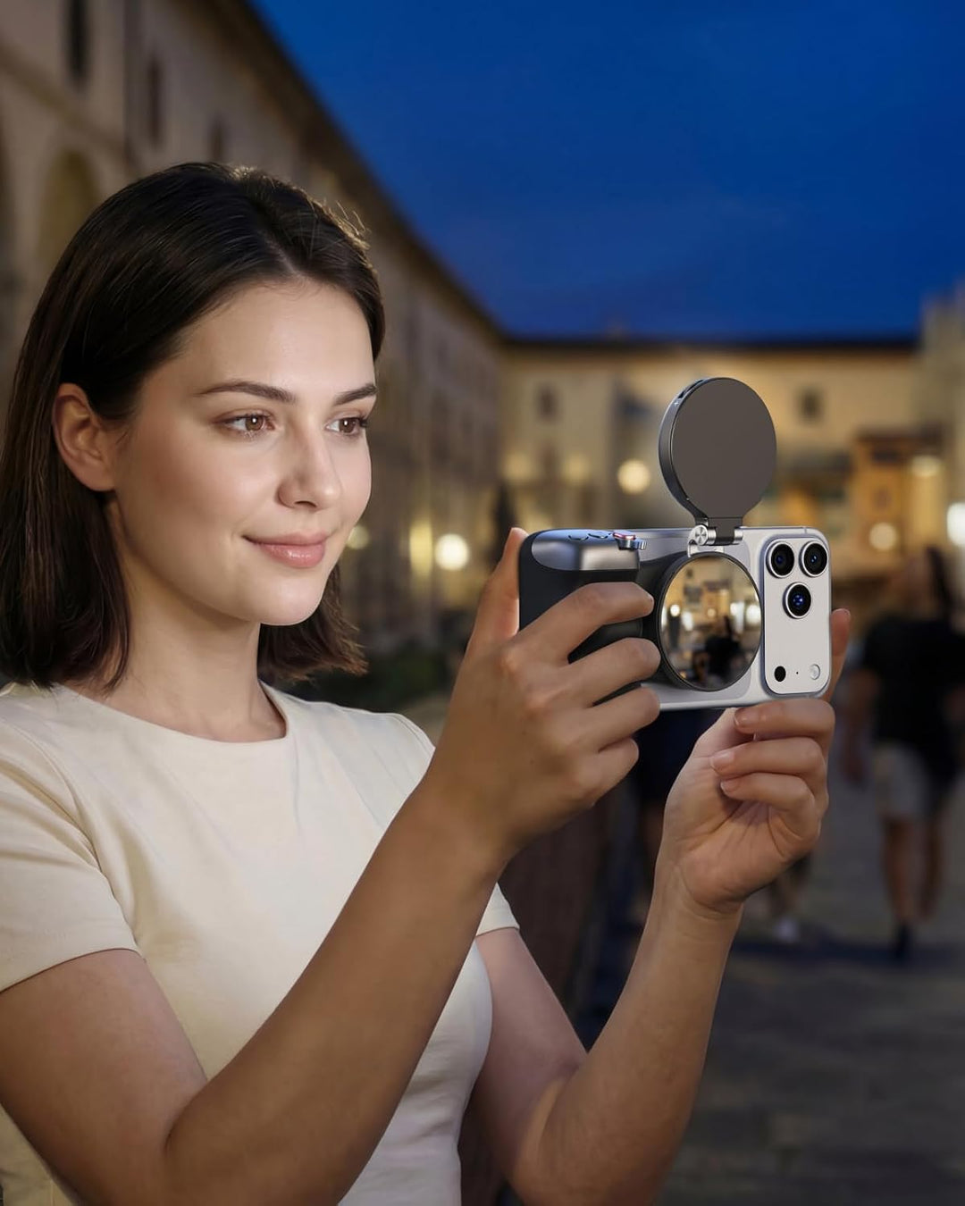 TELESIN 4-in-1 RGB-Ringlicht für iPhone/Samsung mit Spiegel und Halterung Schwarz, Schwarz