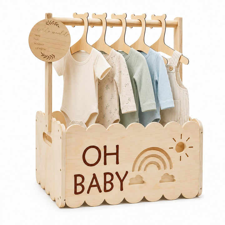 Holz Babyparty Geschenk mit Griff, Baby Aufbewahrungskorb, Holz Baby Geschenk Korb, Babykorb Neugebo