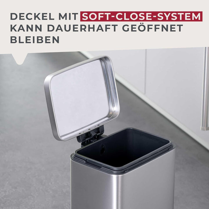 Fackelmann CHICAGO Pedal-Abfallsammler 6L – Edelstahl matt, fingerabdruckfrei, mit stabilem Pedal un