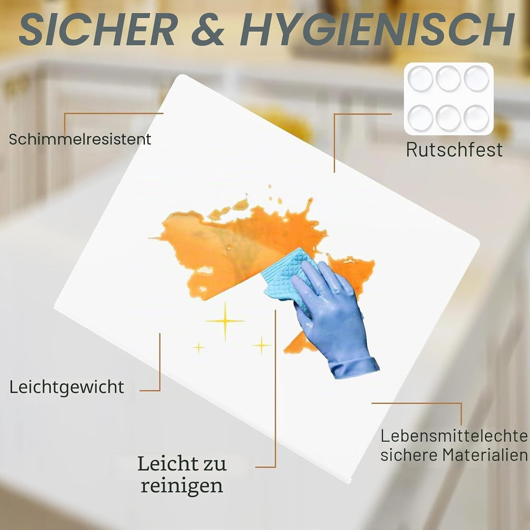 JJL Acryl Schneidebrett mit Thekenlippe 61 x 46 cm - BPA-frei, rutschfest, Weiss - Multifunktional f