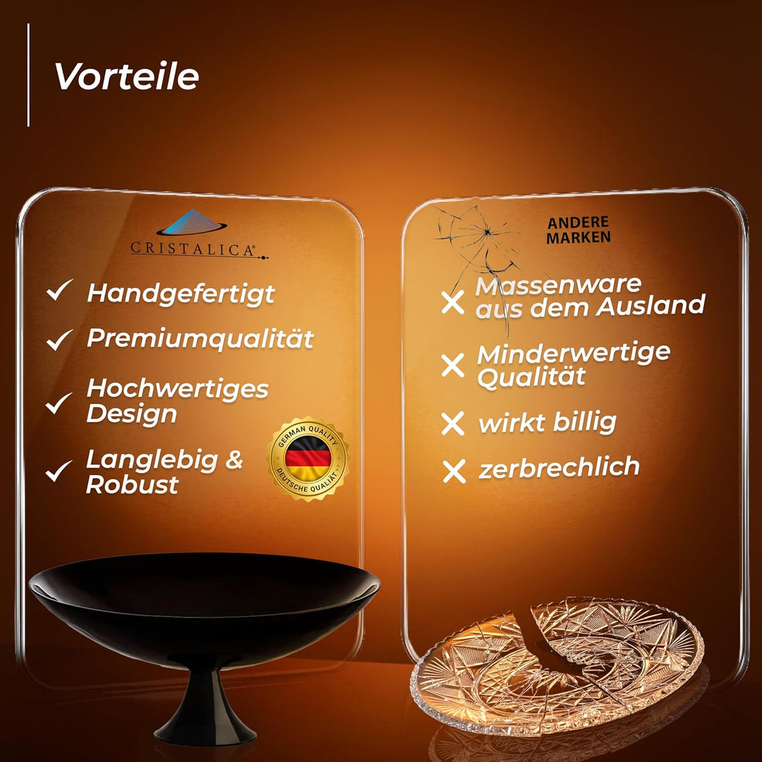 CRISTALICA Obstschale Schwarz - Dekoschale mit Fuss aus Glas - 33 cm Durchmesser - Premium Süssigkei