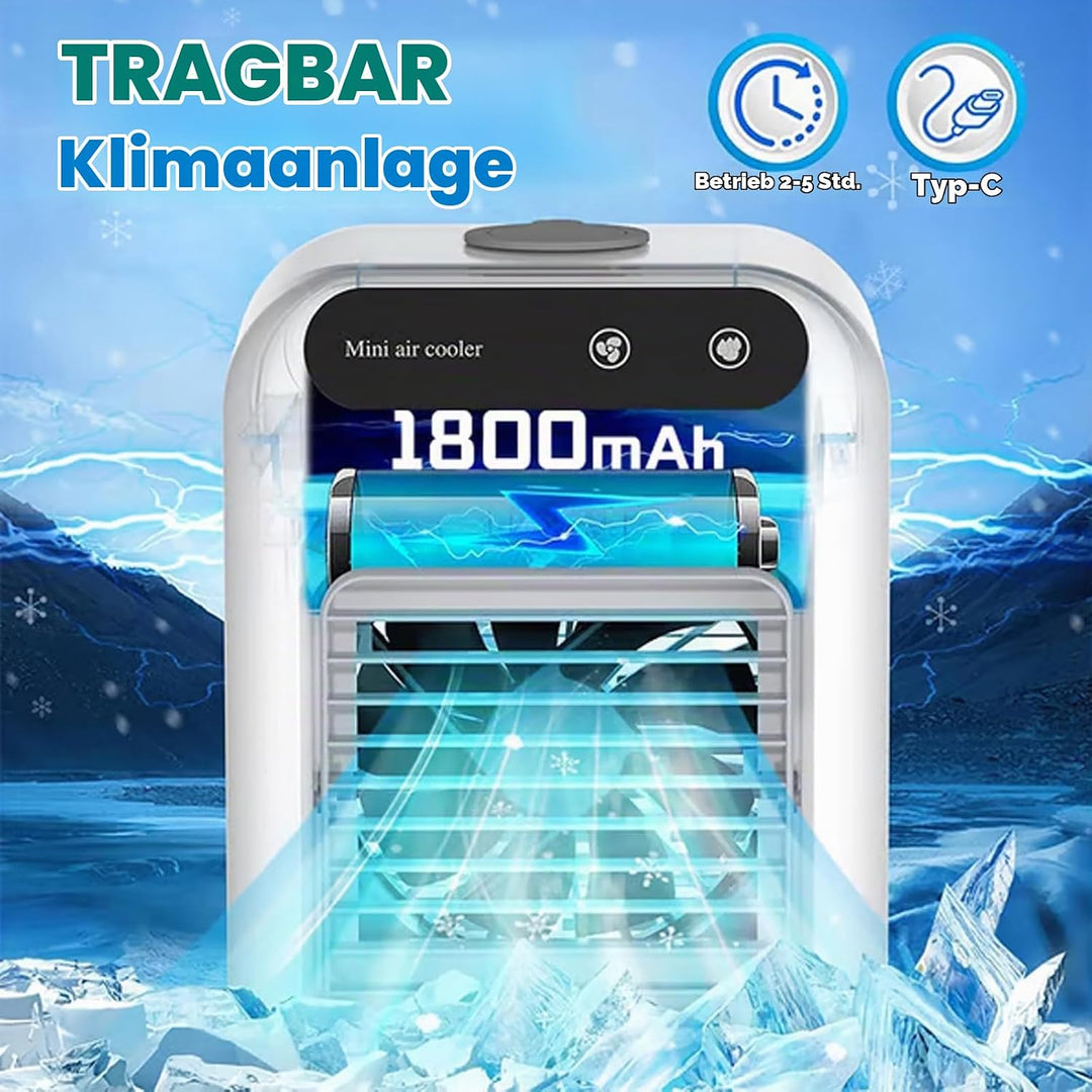 Mobile Klimaanlage, Tragbare Luftkühlgerät, Mini Klimaanlage Akku Portable, 2 Lüftungsstufen &amp; 2 Spr