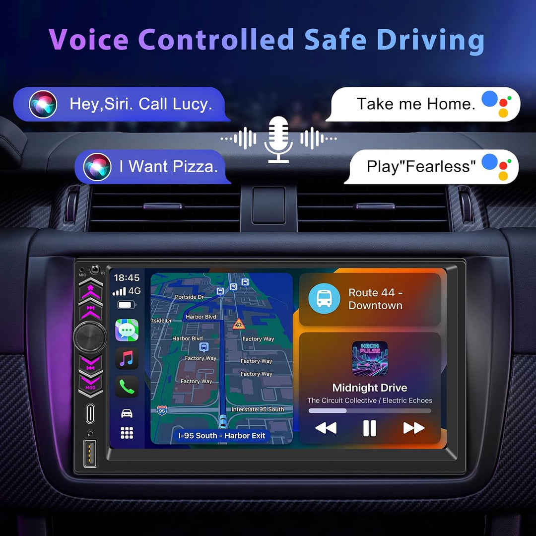 Autoradio 2 DIN mit Kabellosem Apple CarPlay und Android Auto, 7 Zoll HD Touchscreen Auto Stereo mit