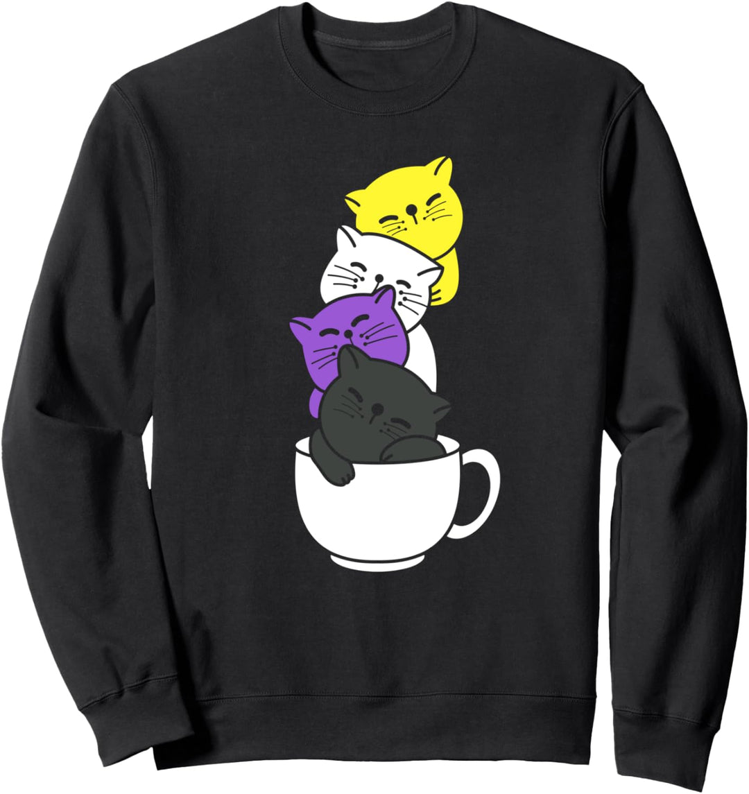 Nonbinary Cats Nonbinary Pride Flag Sweatshirt