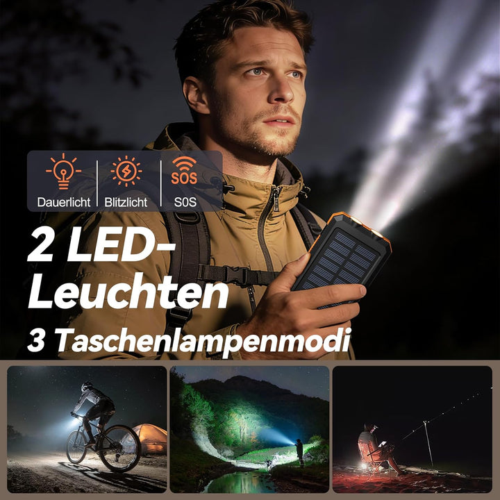 Vikeri Solar Powerbank 26800mAh, Tragbares Solarladegerät Gelb, Gelb